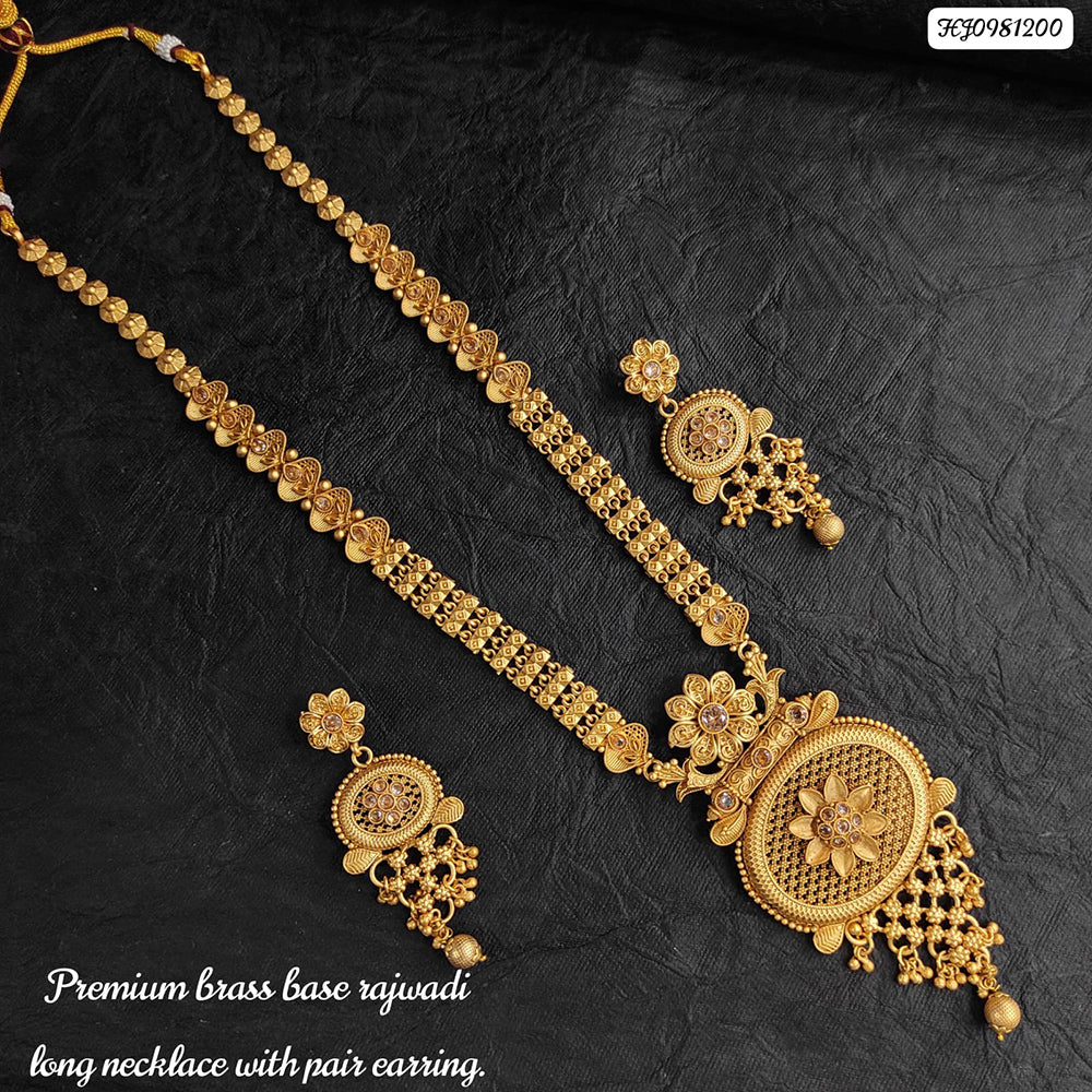 Heera Jewellers Gold Plated Pota Stone Long Necklace Set