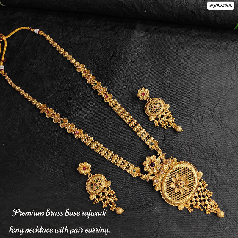 Heera Jewellers Gold Plated Pota Stone Long Necklace Set