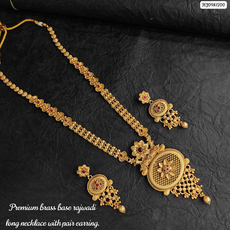 Heera Jewellers Gold Plated Pota Stone Long Necklace Set