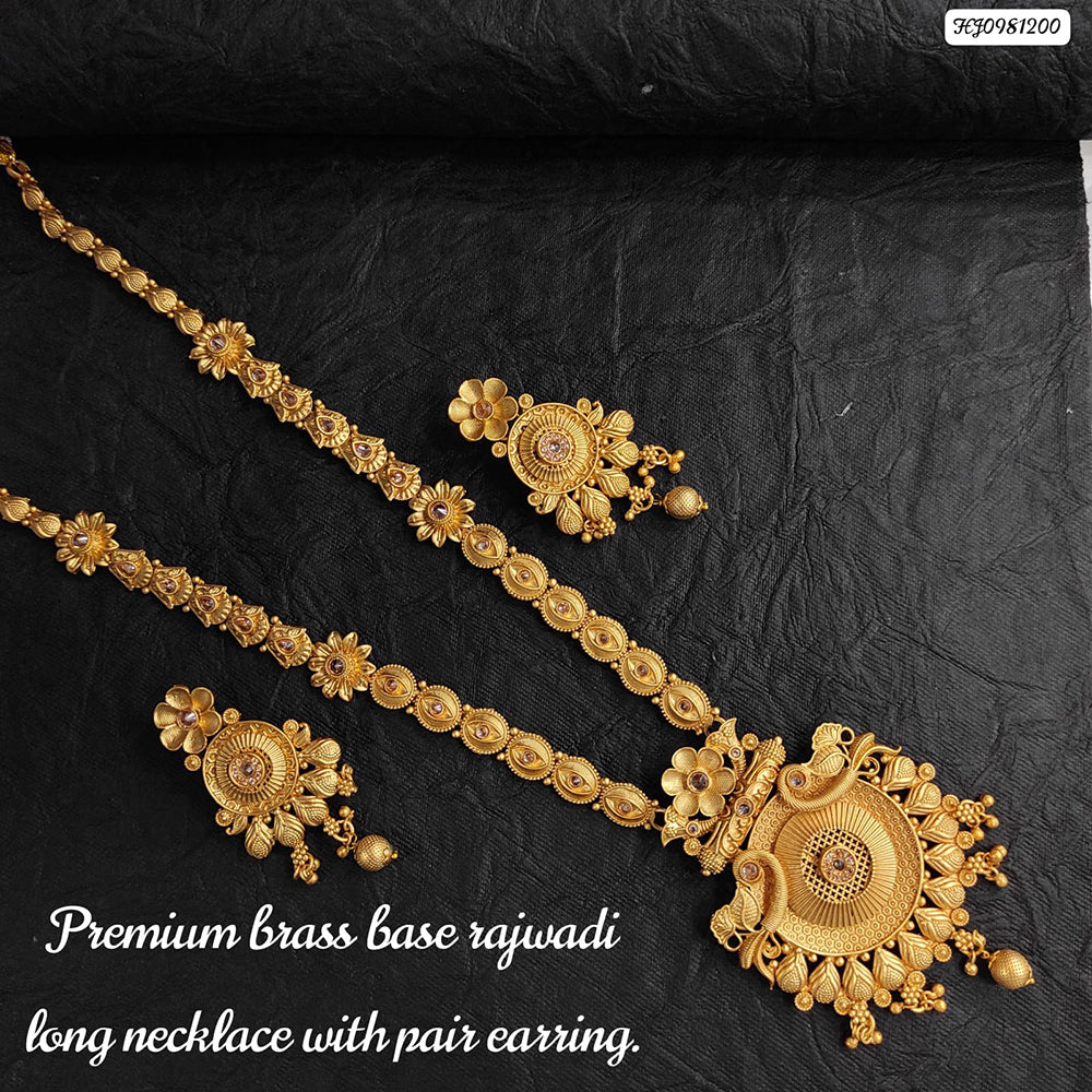 Heera Jewellers Gold Plated Pota Stone Long Necklace Set