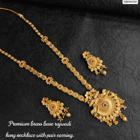 Heera Jewellers Gold Plated Pota Stone Long Necklace Set