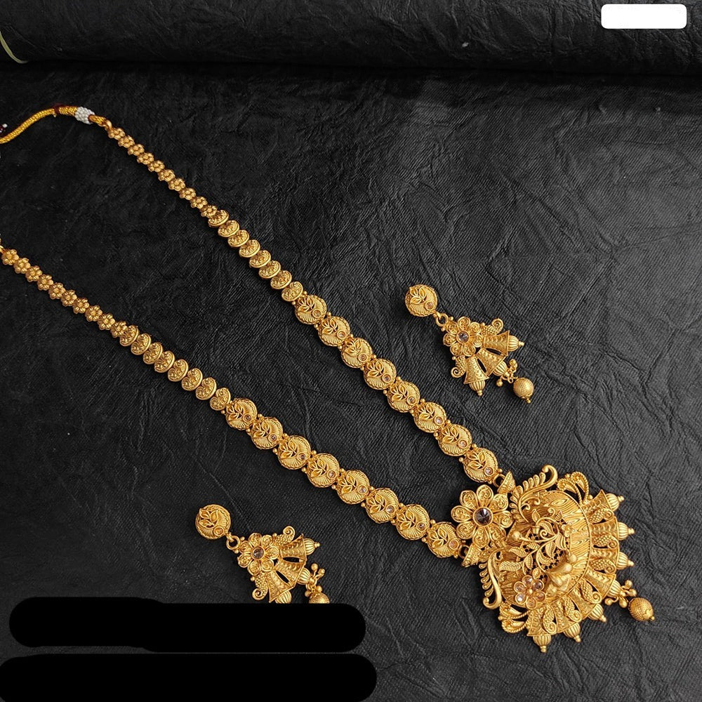 Heera Jewellers Gold Plated Pota Stone Long Necklace Set