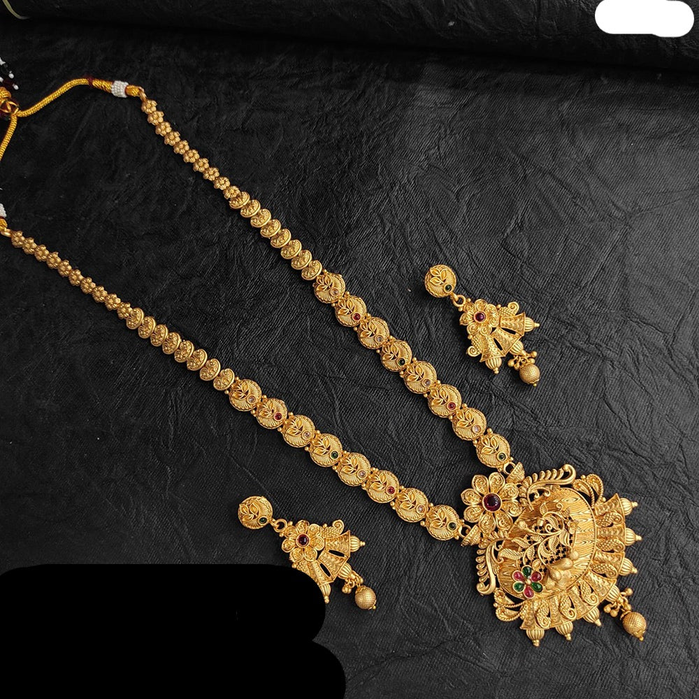 Heera Jewellers Gold Plated Pota Stone Long Necklace Set