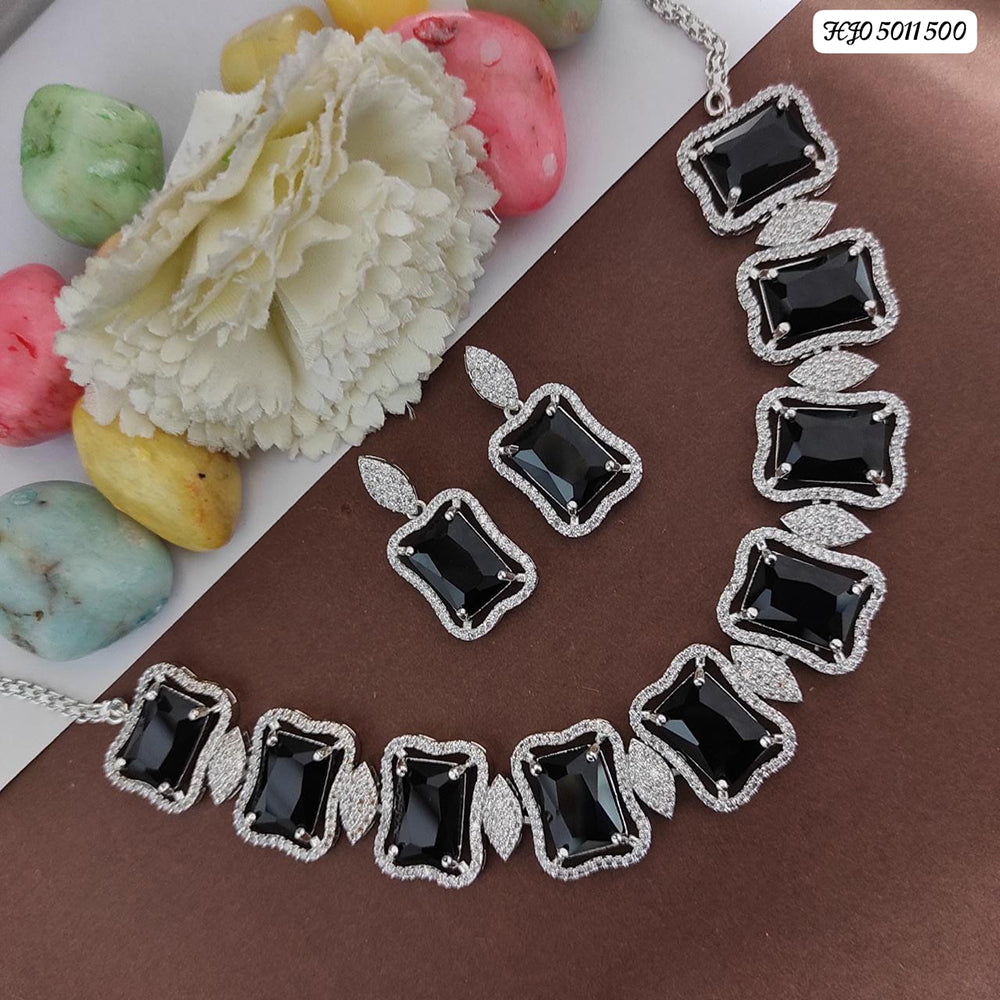 Heera Jewellers Silver Plated AD Stone Necklace Set