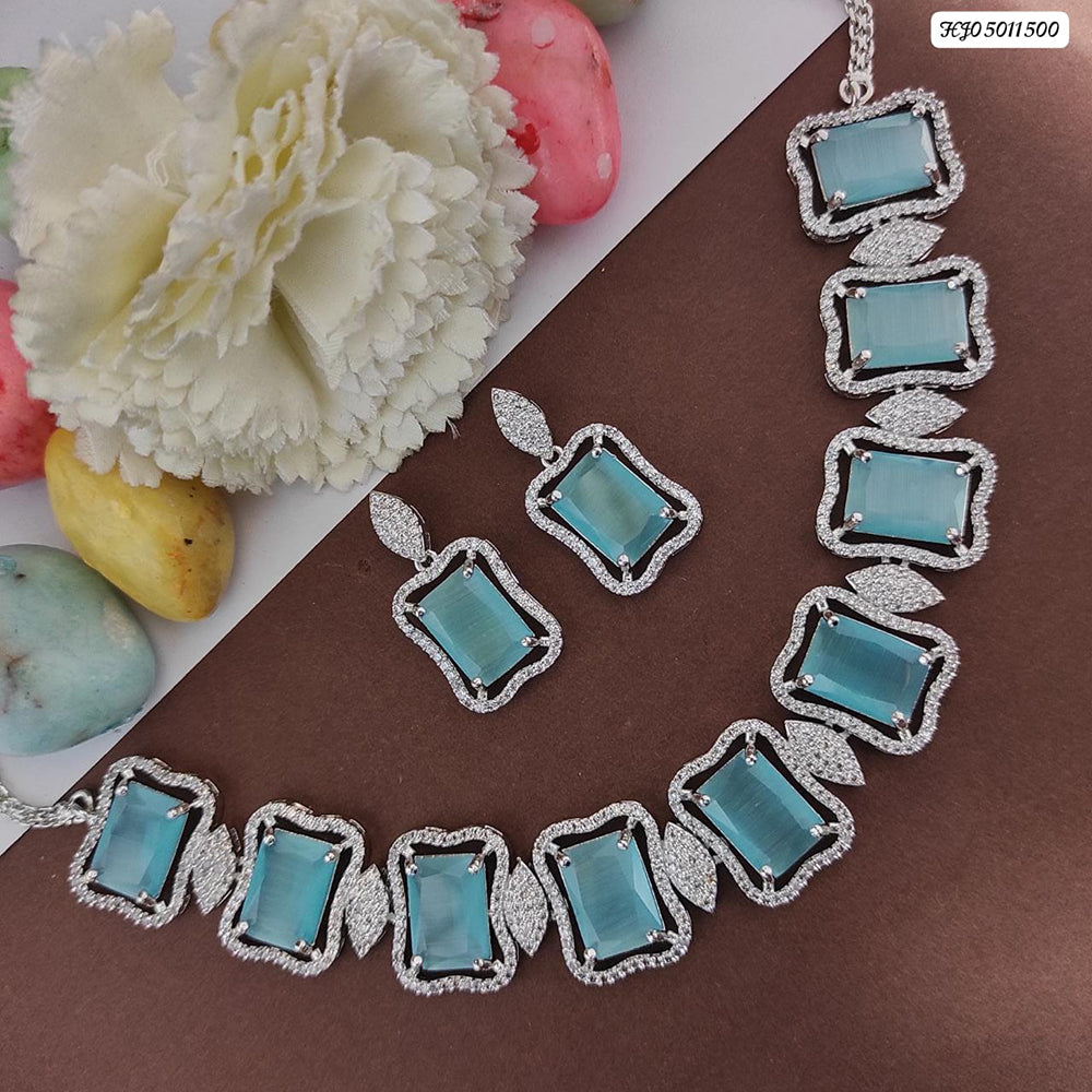 Heera Jewellers Silver Plated AD Stone Necklace Set