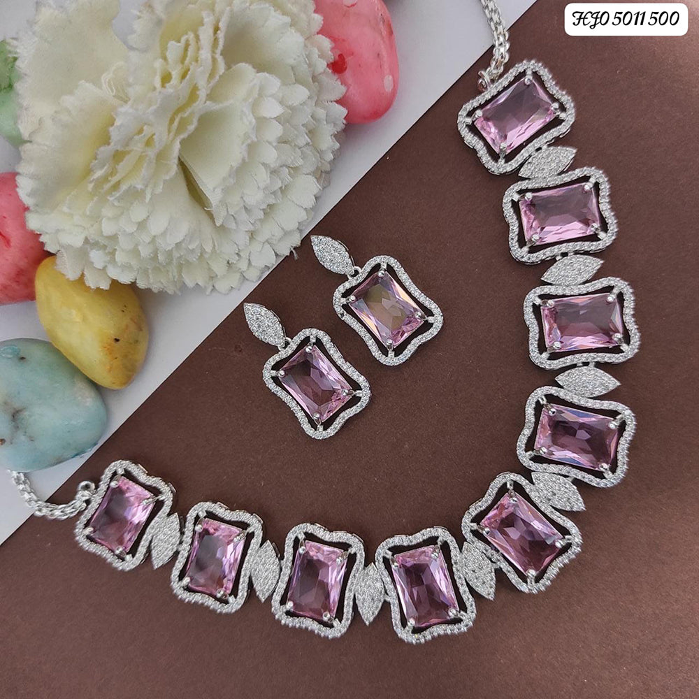 Heera Jewellers Silver Plated AD Stone Necklace Set