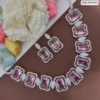 Heera Jewellers Silver Plated AD Stone Necklace Set