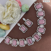 Heera Jewellers Silver Plated AD Stone Necklace Set