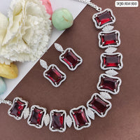 Heera Jewellers Silver Plated AD Stone Necklace Set