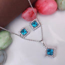Heera Jewellers Silver Plated Crystal Stone Square Shape Chain Pendant Set