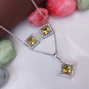 Heera Jewellers Silver Plated Crystal Stone Square Shape Chain Pendant Set