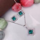Heera Jewellers Silver Plated Crystal Stone Square Shape Chain Pendant Set