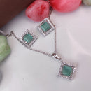 Heera Jewellers Silver Plated Crystal Stone Square Shape Chain Pendant Set