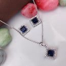 Heera Jewellers Silver Plated Crystal Stone Square Shape Chain Pendant Set
