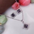 Heera Jewellers Silver Plated Crystal Stone Square Shape Chain Pendant Set