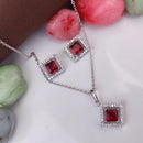Heera Jewellers Silver Plated Crystal Stone Square Shape Chain Pendant Set