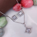 Heera Jewellers Silver Plated Crystal Stone Square Shape Chain Pendant Set