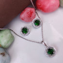 Heera Jewellers Silver Plated Crystal Stone Round Shape Chain Pendant Set