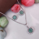 Heera Jewellers Silver Plated Crystal Stone Round Shape Chain Pendant Set