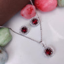 Heera Jewellers Silver Plated Crystal Stone Round Shape Chain Pendant Set