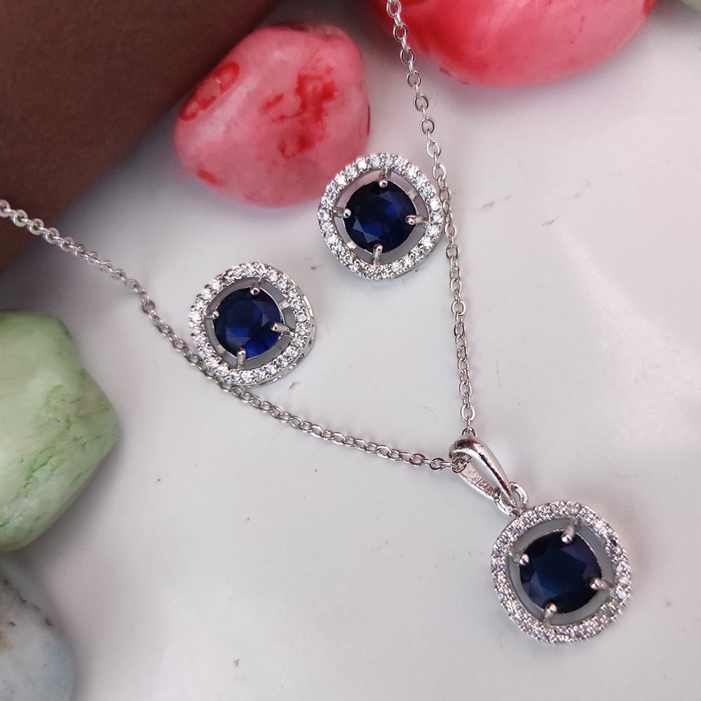 Heera Jewellers Silver Plated Crystal Stone Round Shape Chain Pendant Set