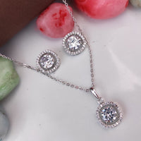 Heera Jewellers Silver Plated Crystal Stone Round Shape Chain Pendant Set