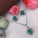 Heera Jewellers Silver Plated Crystal Stone Heart  Shape Chain Pendant Set