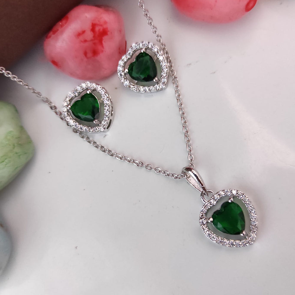 Heera Jewellers Silver Plated Crystal Stone Heart  Shape Chain Pendant Set