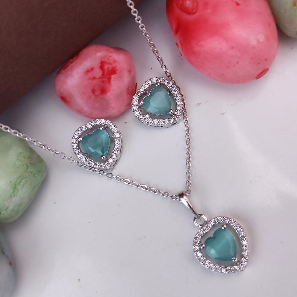 Heera Jewellers Silver Plated Crystal Stone Heart  Shape Chain Pendant Set