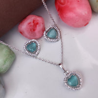 Heera Jewellers Silver Plated Crystal Stone Heart  Shape Chain Pendant Set