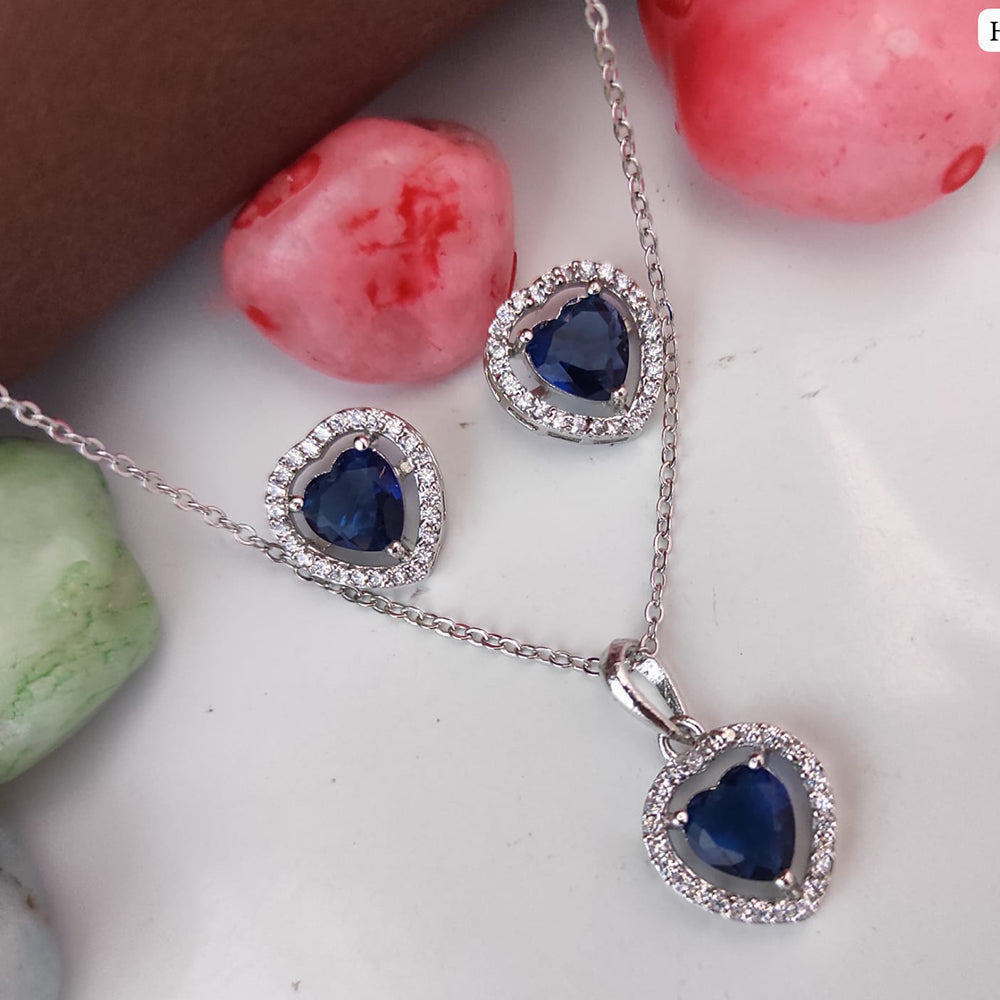 Heera Jewellers Silver Plated Crystal Stone Heart  Shape Chain Pendant Set