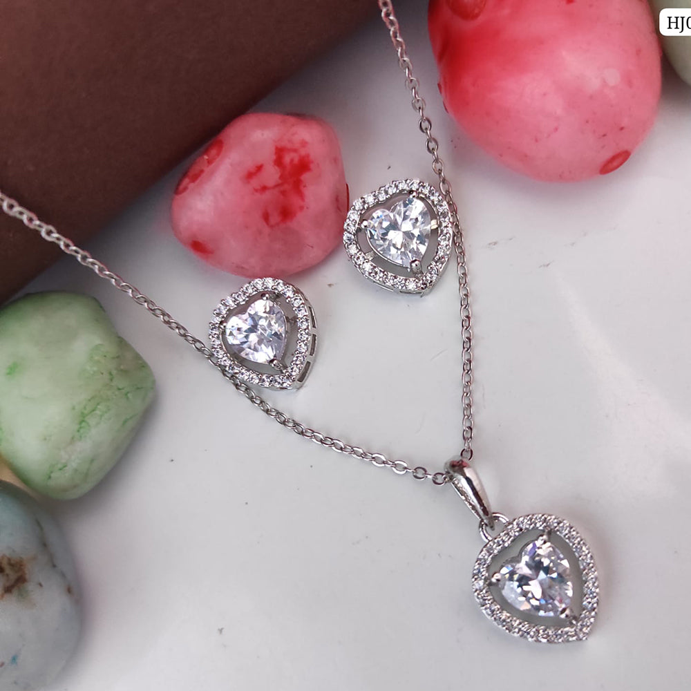 Heera Jewellers Silver Plated Crystal Stone Heart  Shape Chain Pendant Set