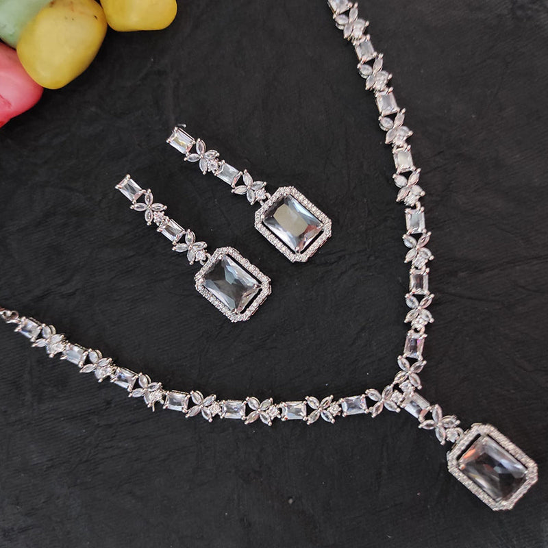 Heera Jewellers Silver Plated AD Necklace Set