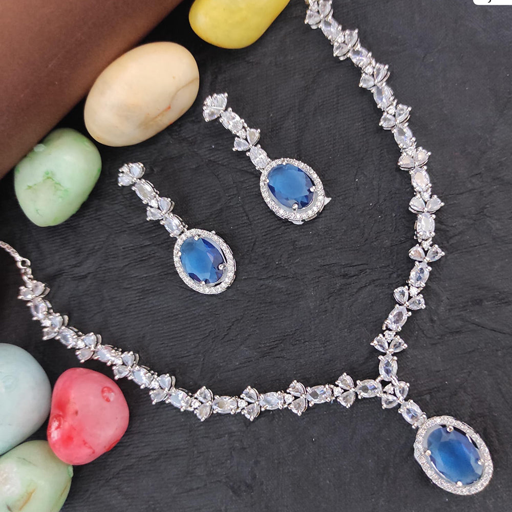 Heera Jewellers Silver Plated AD Necklace Set