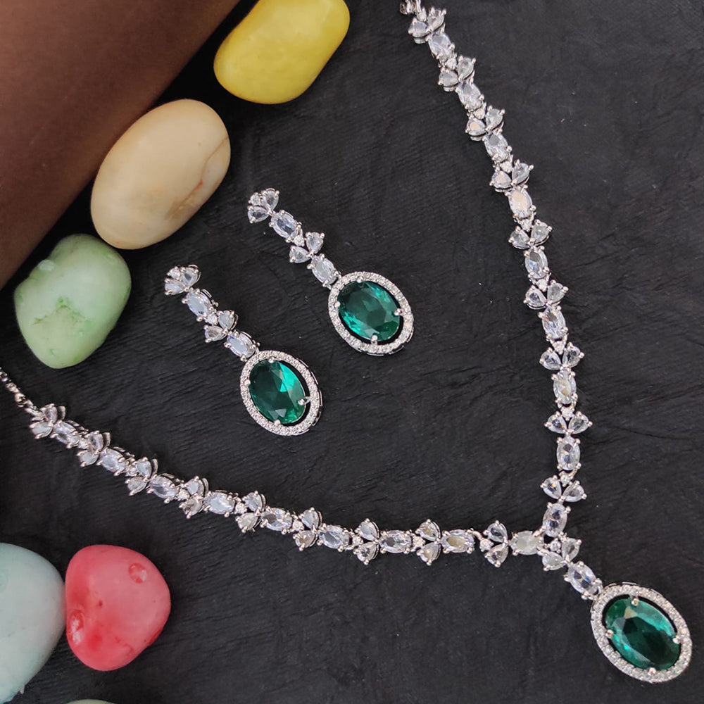 Heera Jewellers Silver Plated AD Necklace Set