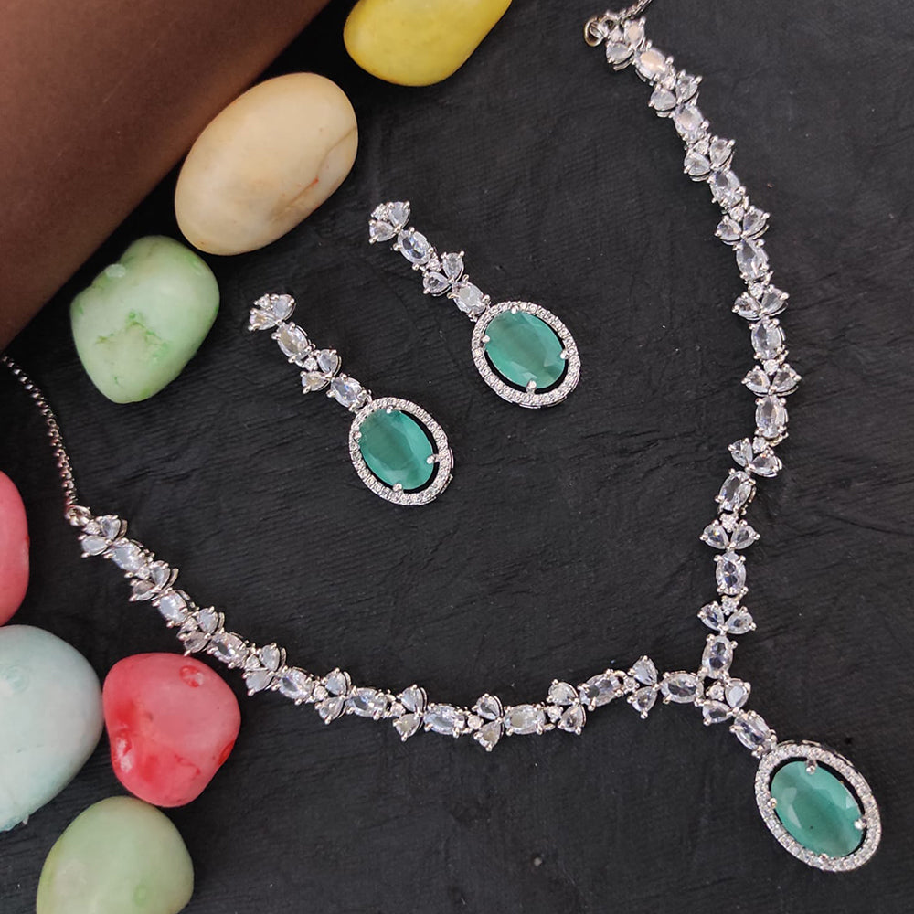 Heera Jewellers Silver Plated AD Necklace Set