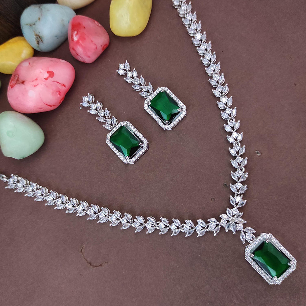Heera Jewellers Silver Plated AD Necklace Set