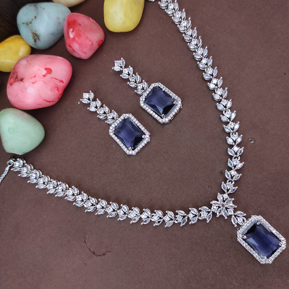 Heera Jewellers Silver Plated AD Necklace Set