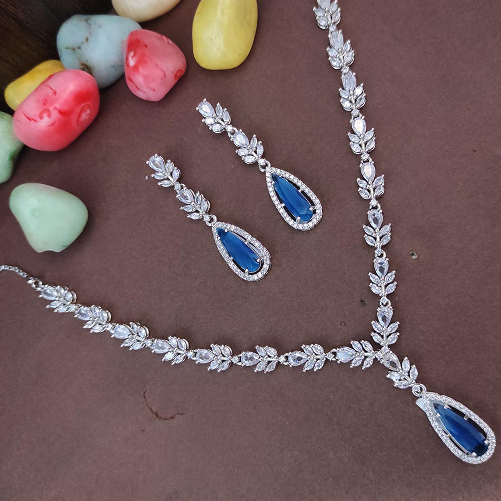 Heera Jewellers Silver Plated AD Necklace Set