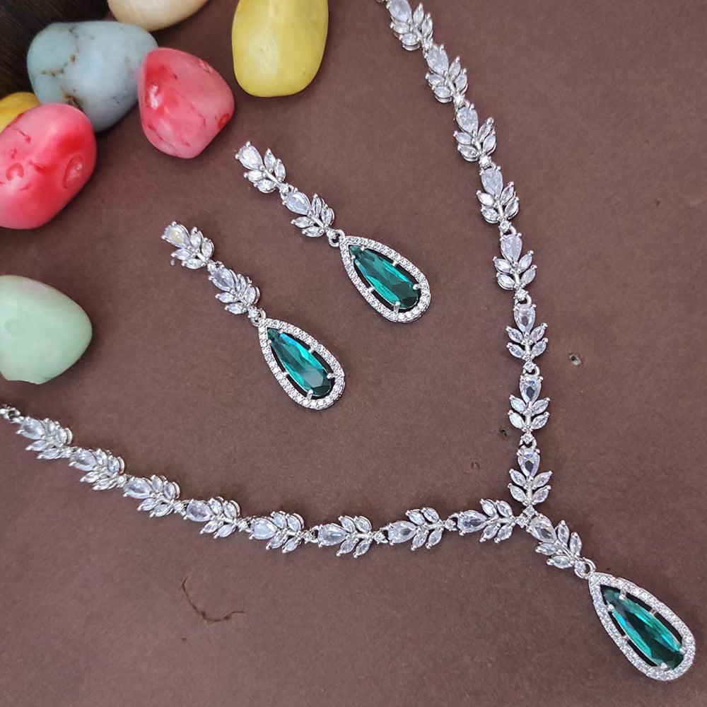Heera Jewellers Silver Plated AD Necklace Set