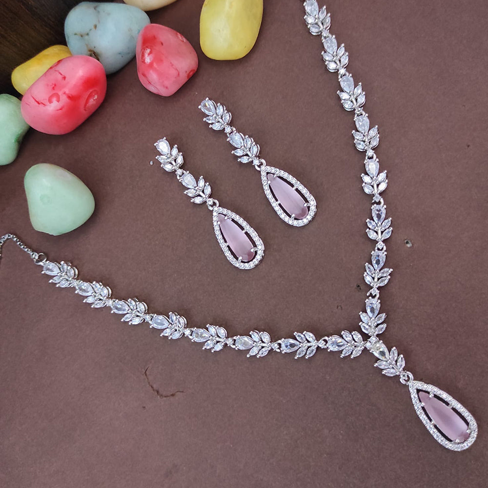 Heera Jewellers Silver Plated AD Necklace Set