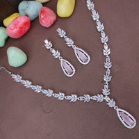 Heera Jewellers Silver Plated AD Necklace Set