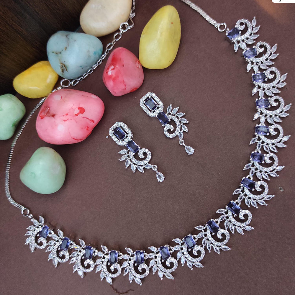 Heera Jewellers Silver Plated AD Necklace Set