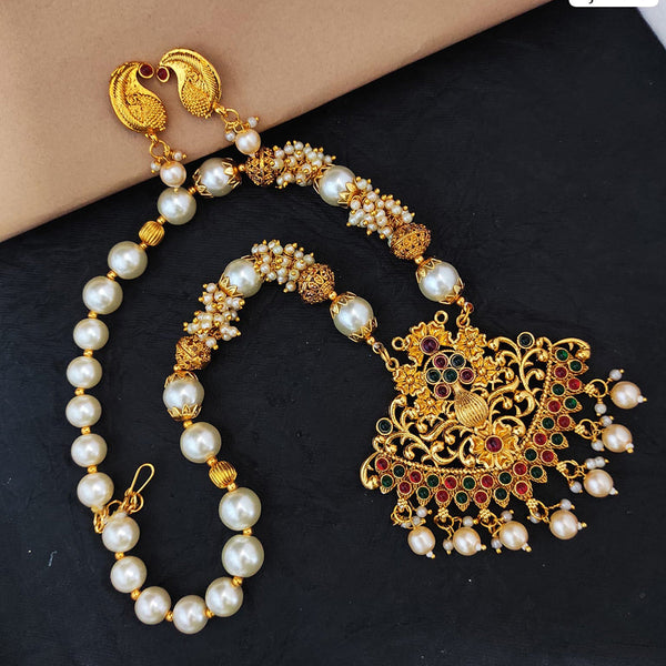 Heera Jewellers Gold Plated Pota Stone  Necklace Set