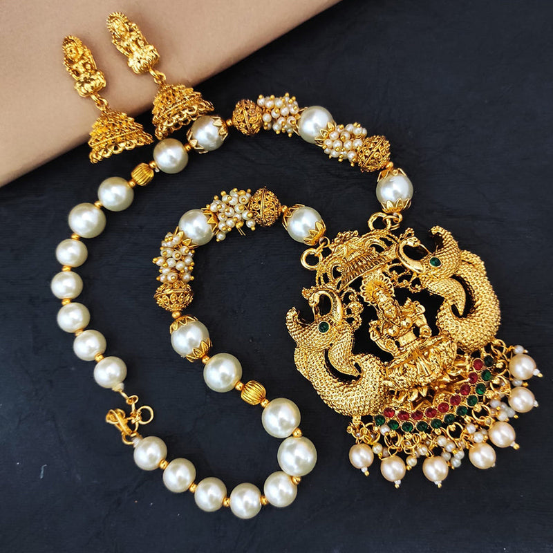 Heera Jewellers Gold Plated Pota Stone Temple Necklace Set