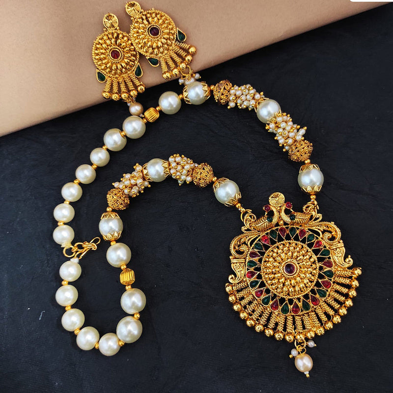 Heera Jewellers Gold Plated Pota Stone  Necklace Set