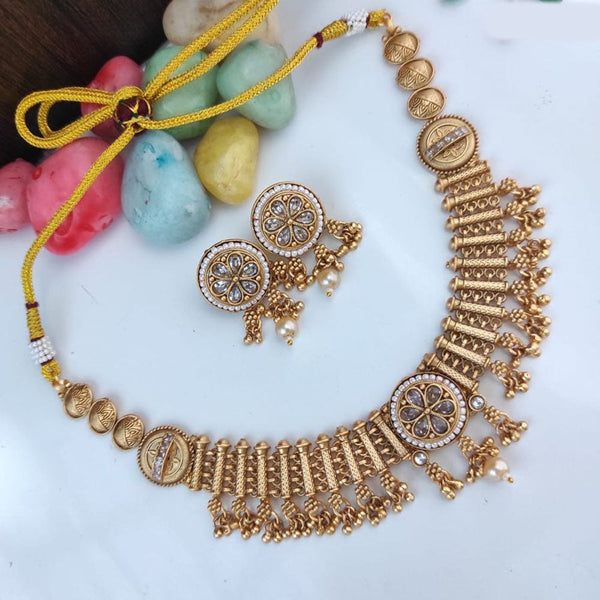 Heera Jewellers Gold Plated Crystal Stone And Pearls Choker Necklace Set