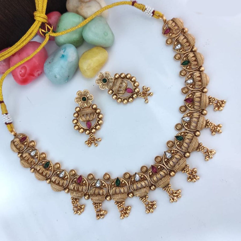 Heera Jewellers Gold Plated Pota Stone And Pearls Necklace Set