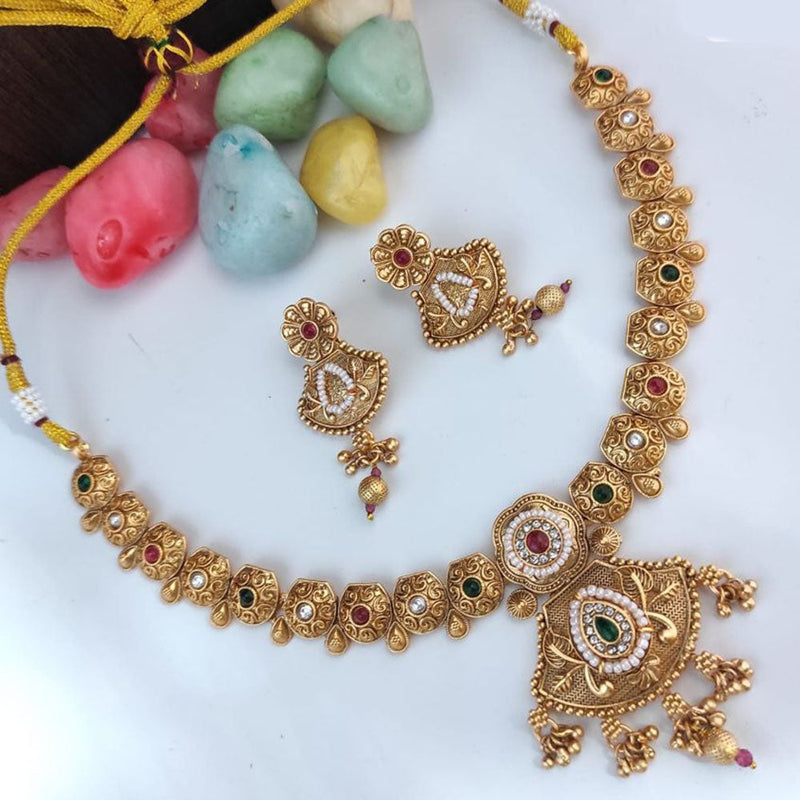 Heera Jewellers Gold Plated Pota Stone And Pearls Necklace Set