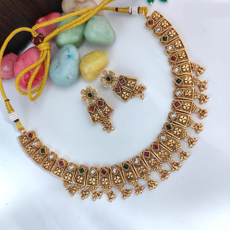 Heera Jewellers Gold Plated Pota Stone And Pearls Necklace Set